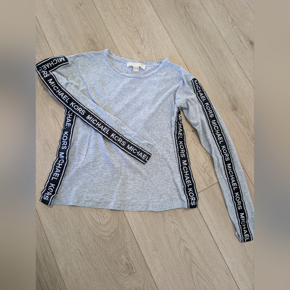 MICHAEL Michael Kors Tops - MICHAEL Michael Kors gray shirt with logo ribbon accents down sleeves